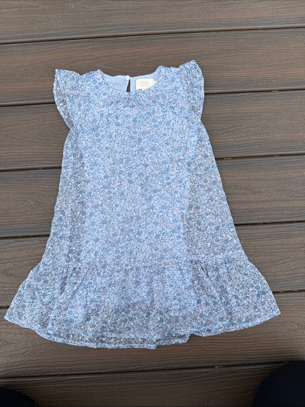 Girls' Sky Blue Floral Ruffle-Hem Casual Dress